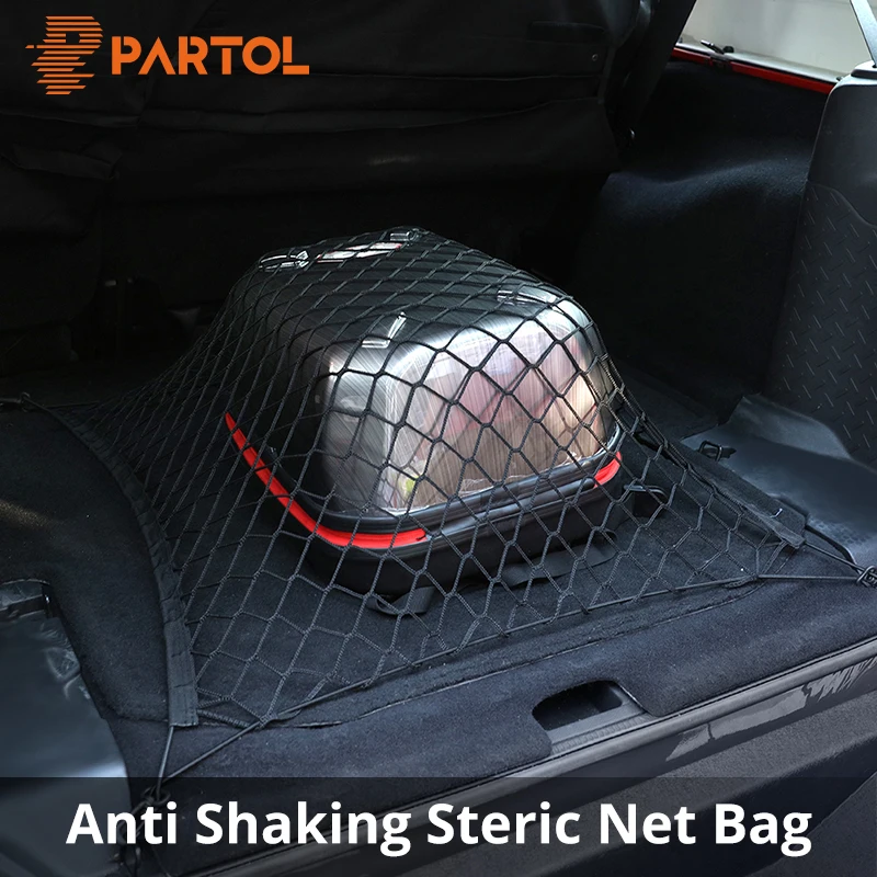 

Partol 70x70cm Universal Car Trunk Storage Net Black Nylon Automobile Rear Luggage/Cargo Organizer Elasticity Mesh for CRV SUV