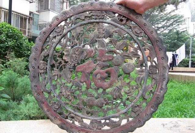 

Collectible bronze lion statue S0445 China Folk Old Wood painted cucurbit Lucky good fortune foison Map screen Statue (B0413)