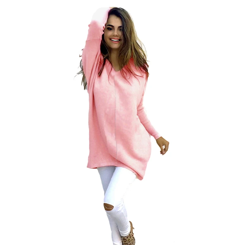 

2019 Womens Fashion Elegant Autumn Winter Mid-long Sweater V-neck Full Sleeve Slim Pullovers Ladies Casual Loose Sweaters wz165