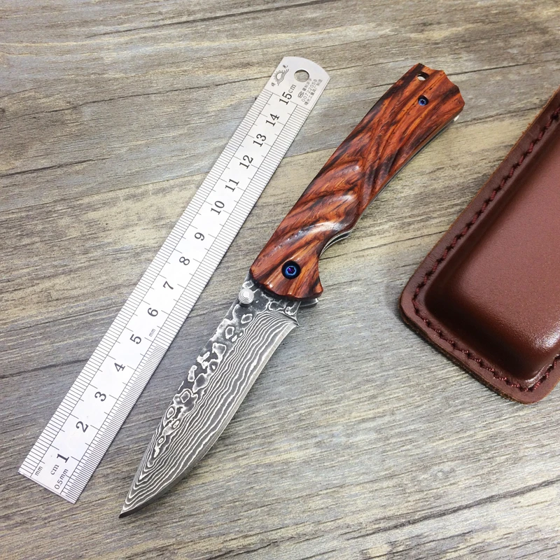 Collection Damascus Folding Knives,Wooden Handle Rescue Pocket Knife