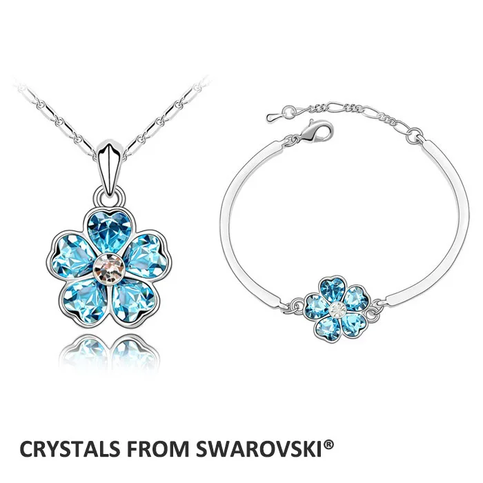 

2015 hot sale style Fashion flower necklace earrings set crystal from Swarovski Christmas Gift