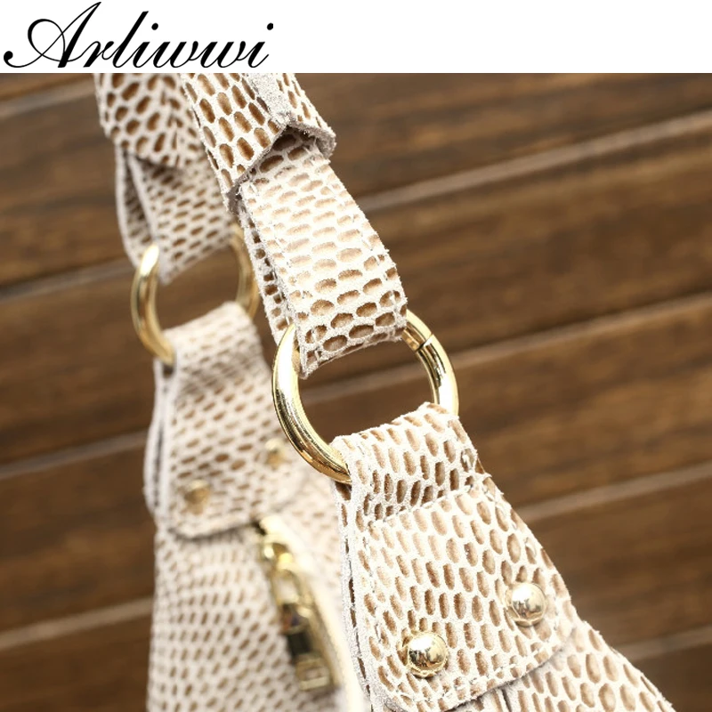Arliwwi 100% Genuine Leather Shiny Serpentine Shoulder Bags Big Casual Soft Real Snake Embossed Skin Big Bag Handbags Women