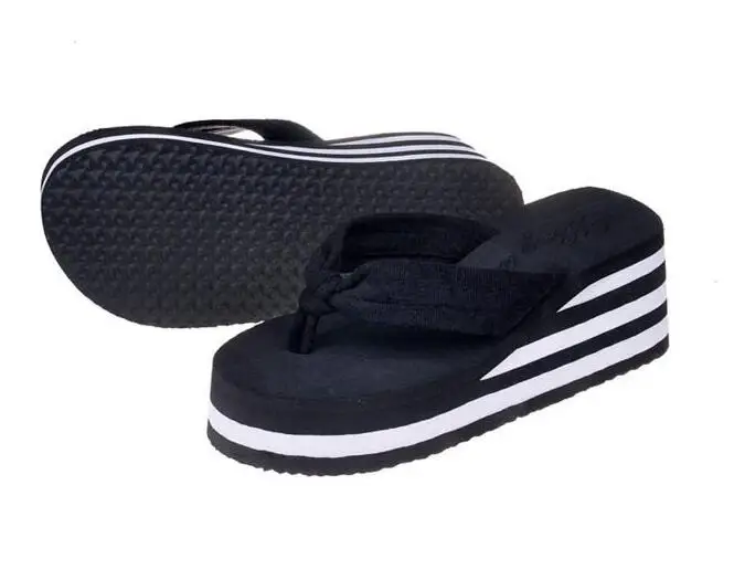 6 см шлепанцы на танкетке; летние сандалии тапочки, женская обувь женская пляжная обувь для девушек легкие босоножки на платформе, с открытым носком простой тип