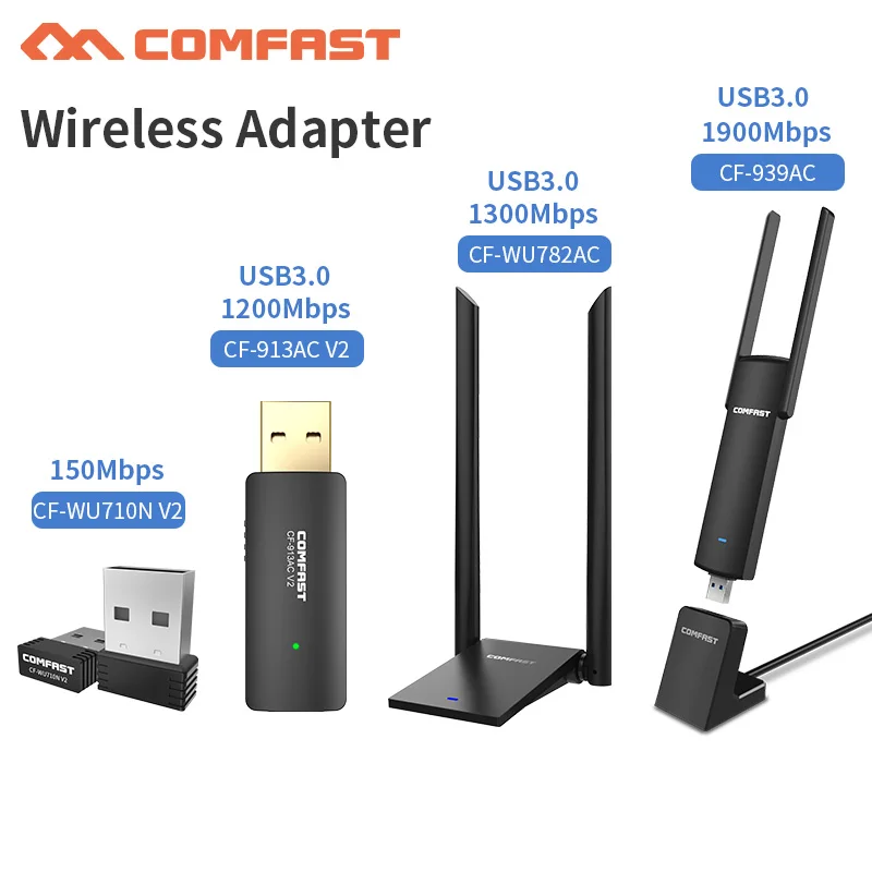 

USB Wifi Adapter USB Ethernet Network Card 150 - 1900Mbps USB Wi-Fi Adapter PC Antena WiFi Receiver AC WiFi Dongle Wi Fi Adapter