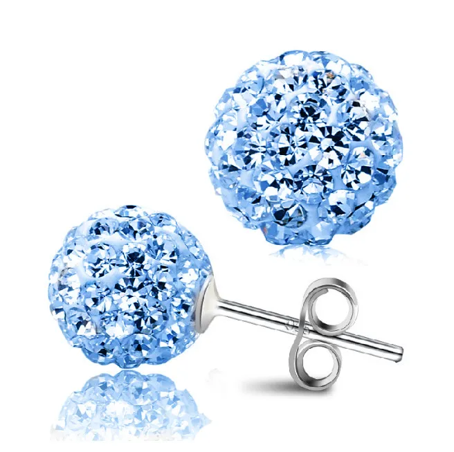 QianBei Стерлинговое Серебро 925 10 мм модные брендовые серьги-гвоздики диско серьги с кристаллами для женщин Модные ювелирные изделия - Окраска металла: Blue