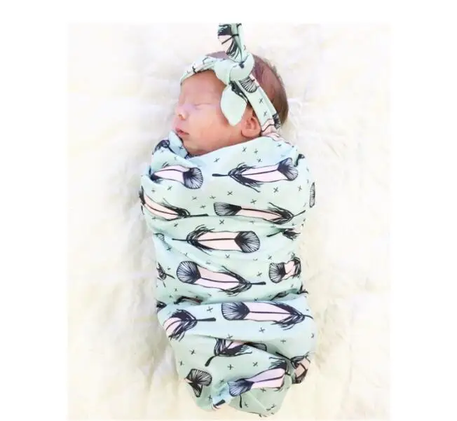 

Infant Swaddle set Toddler Boys Girl Blanket & Headband Newborn Soft Cotton Cocoon Two Piece Set Sleeping Bags