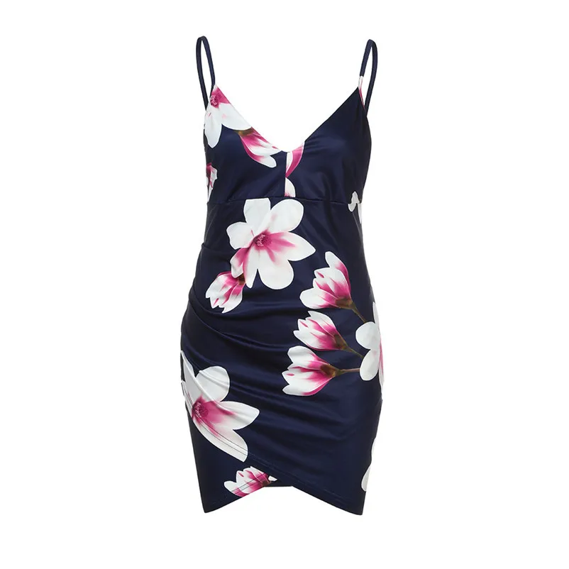 NEW Fashion summer dress 2018 Women's V-Neck Flowers Sleeveless Evening Party Casual Loose Mini Dress vestido J21#N (8)