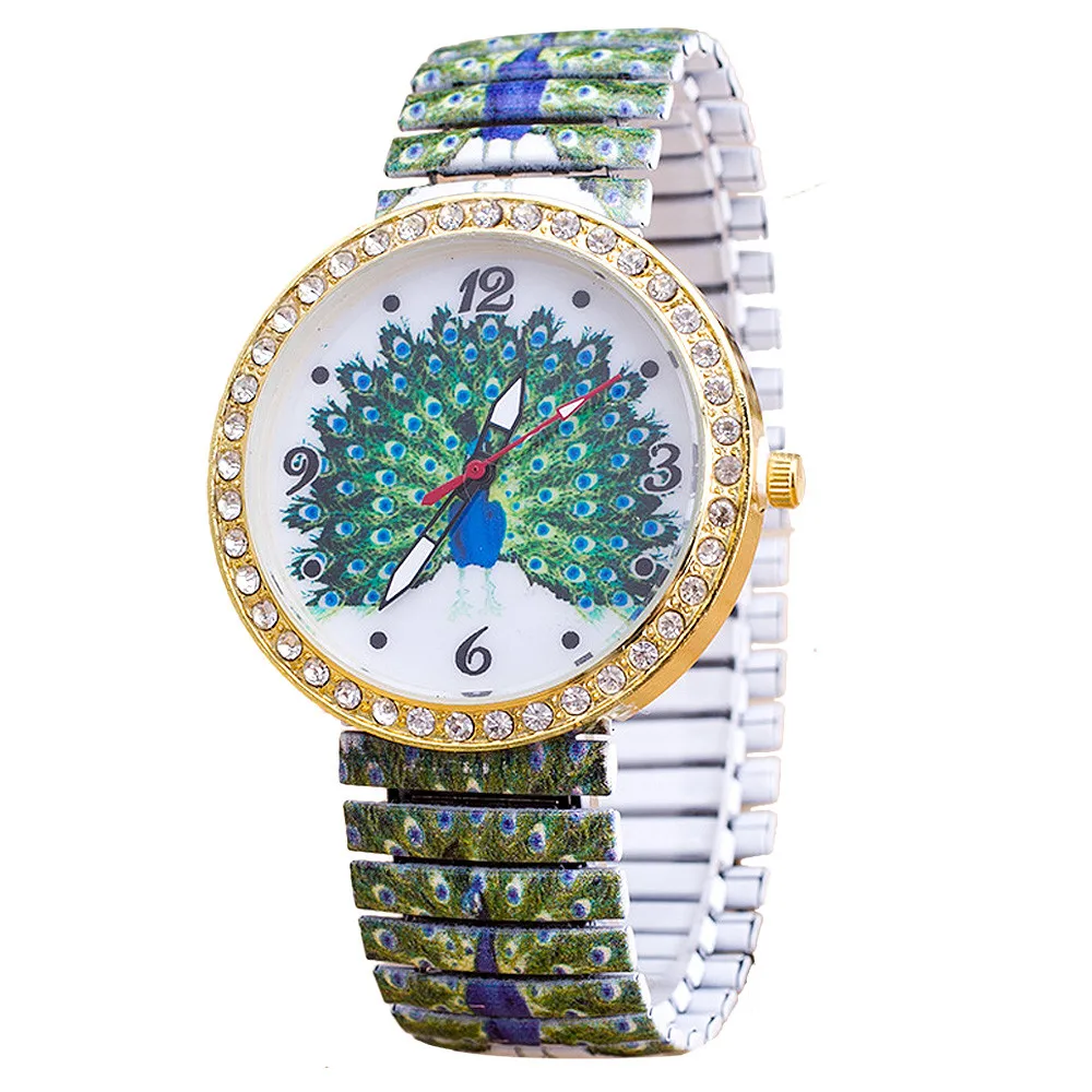 

Women Watches Men Montre Femme Reloj Hombre High Quality Luxury Elasticity Peacock Shrink Bracelet Quartz WristWatch saat @F