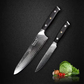 

SUNNECKO 2PCS Damascus Knife Set 8" Chef 5" Utility Knife Japanese VG10 Steel Meat Cutter Kitchen Knives Sanding G10 Handle