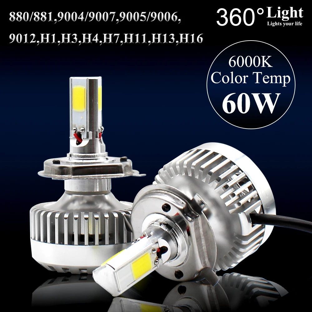 Super Bright Car LED Headlights H1 H7 LED H8/H11 HB3/9005 HB4/9006 60W