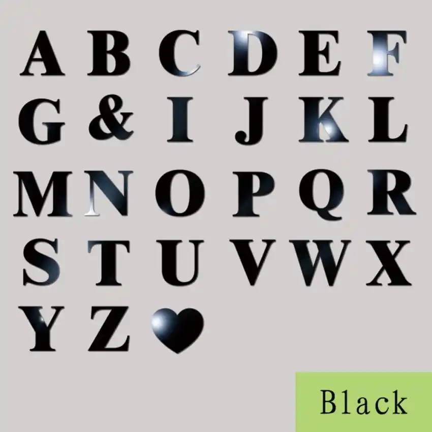 10 10cm Nuevo Negro 26 Letras Acrilico Espejo Pegatinas De Pared