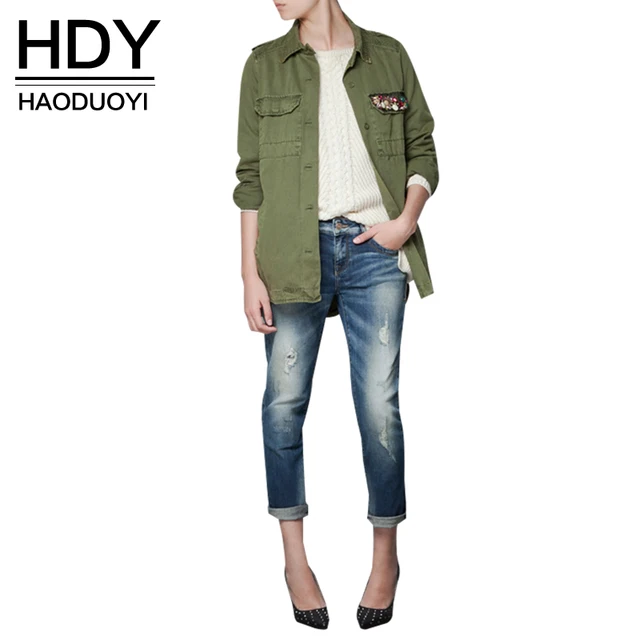 Hdy haoduoyi темно-зеленый короткие траншеи отложным воротником outwears алмазный женщины пальто для оптовой карман бисером пальто женщин