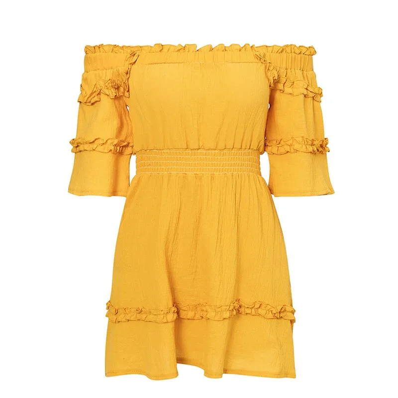 Новинка 2019 года большие размеры vestidos mujer платье с рюшами и открытыми плечами
