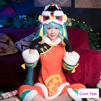 

[STOCK] 2018 Anime Vocaloid Miku Lion Dance Uniform Winter Outfit Dress Cosplay Costume For Women Halloween Free Shipping New.