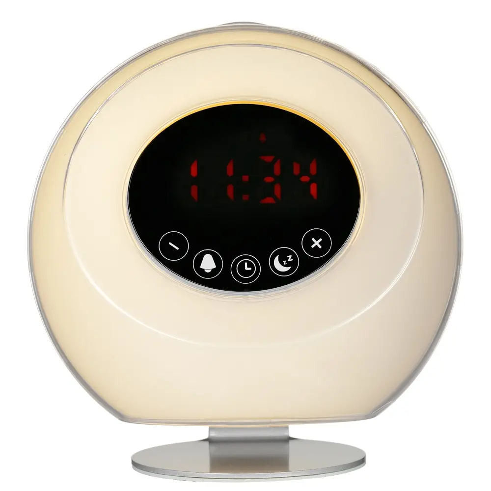 

LED Sunrise Alarm Clock USB Rechargeable Simulation Digital Clock Support TF Card 7 Colors Night Light FM Radio Snooze Function