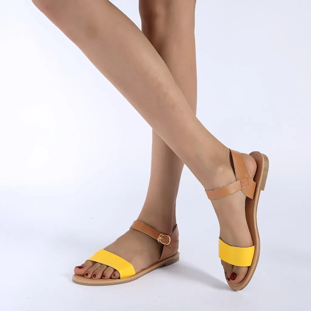 SAGACE; летние женские сандалии с открытым носком на плоской подошве в римском стиле; повседневная обувь; сандалии с широко открытым носком с пряжкой; большие размеры;