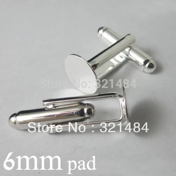 

wholesale silver plated 200pcs/lot 6mm glue pad cufflinks bezel findings cuff links base blanks for jewelry making