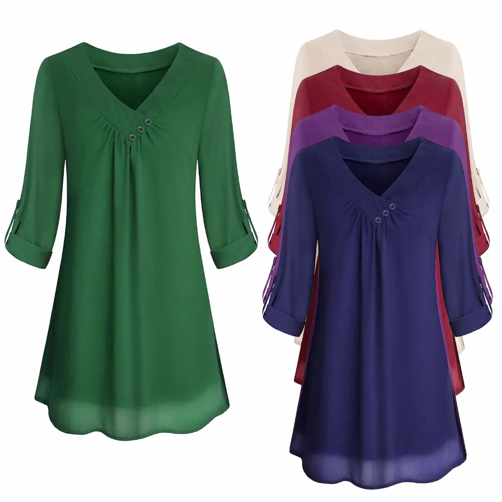 

Gladiolus Summer Women Elegant Long Sleeve Chiffon Blouse New V Neck Ladies Office Shirts Casual Slim Top With Button Blouse New
