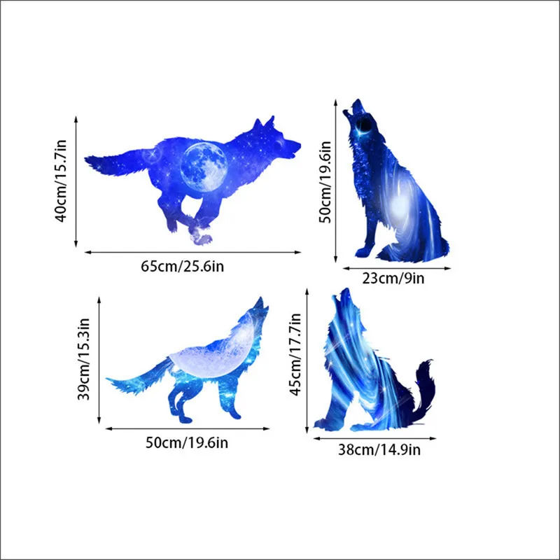 

3D Blue Starry Wolfs 2 Pcs/Set Wall Stickers With Planets Stars Starry Sky Remov wall decorations living room room decoration