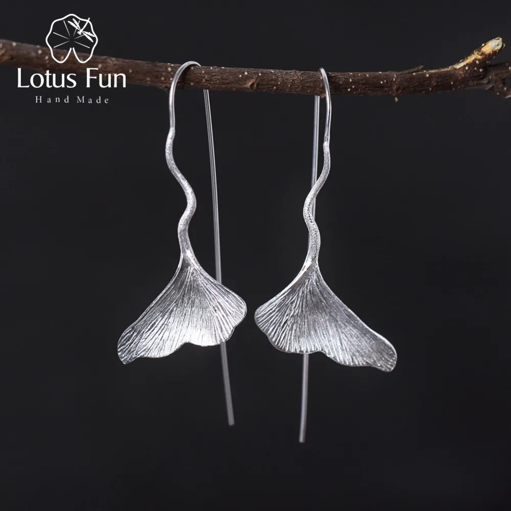 Lotus Fun Real 925 Sterling Silver Natural Handmade Designer Fine Jewelry Ginkgo Leaf Fashion Dangle Earrings for Women Brincos