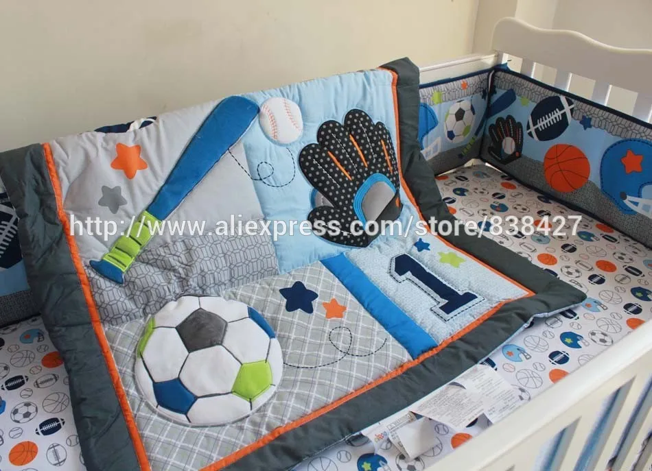 8 Pcs Baby Crib Bedding Sets Baseball Sports Baby Boy Sports Crib