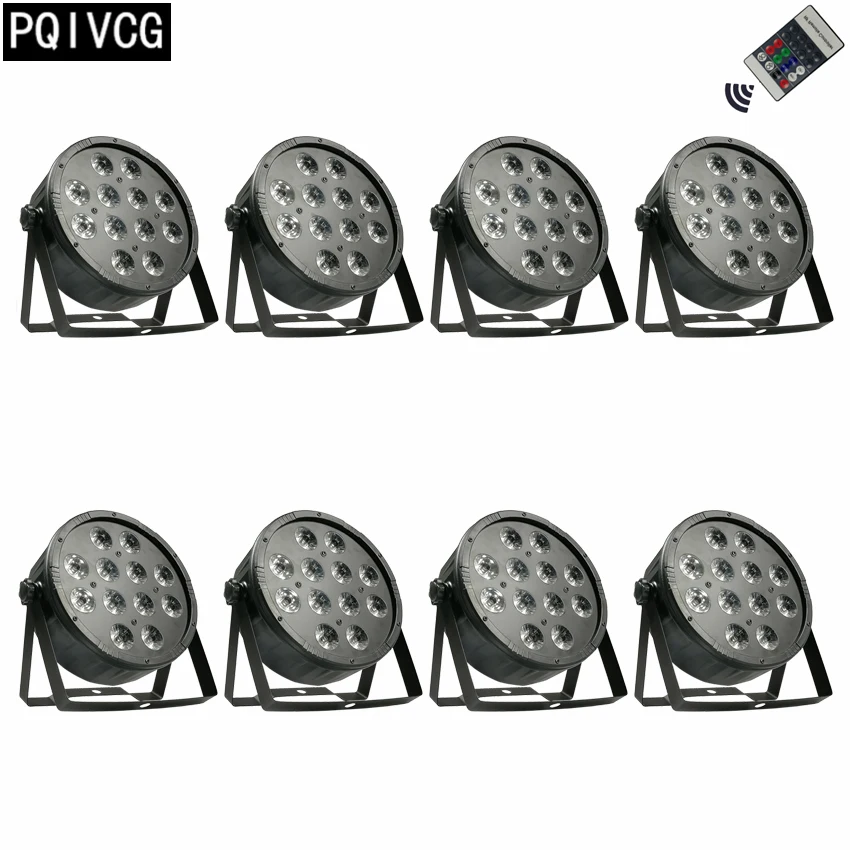 

8pcs/lot Remote control 12x12w led par lights dmx512 large lens rgbw 4in1 led flat par led dj lights equipment disco lights