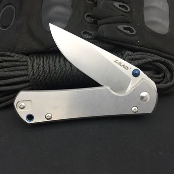Land 9103 Folding Knife 12C27 Blade Stone Wash Steel handle Outdoor Camping survival EDC Pocket Knives Kitchen Cutting Tool 2