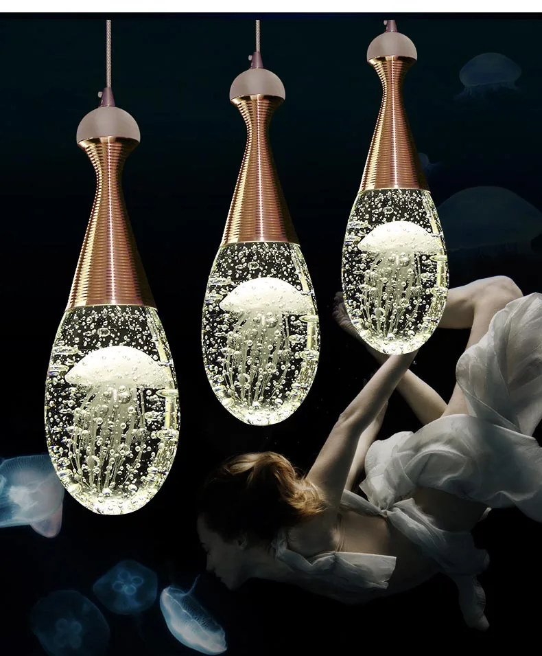 Modern Jellyfish Perfume Bottle Bubble Crystal Pendant Light Restaurant LED Lighting Dining Room Hanging Lamp Fixtures Droplight