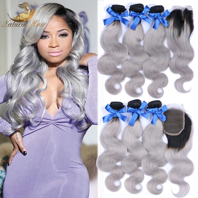 7a 1b Grey Ombre Hair Weave Body Wave Brazilian Peruvian Indian