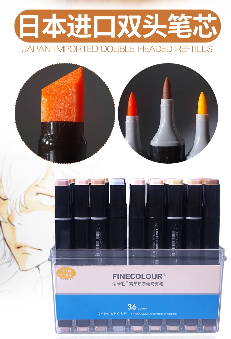 Finecolour EF102 двусторонняя щетка Маркеры Ручка 24/36/48/60/72 манга Цвета тонов живопись для рисования с коробкой 480 Цвета