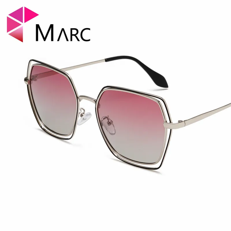 

MARC Polarized Women Sunglasses Metal Double Loop Hollow Eyeglasses Vintage Gradient New 2019 Street Popular Eyewear Brown 1