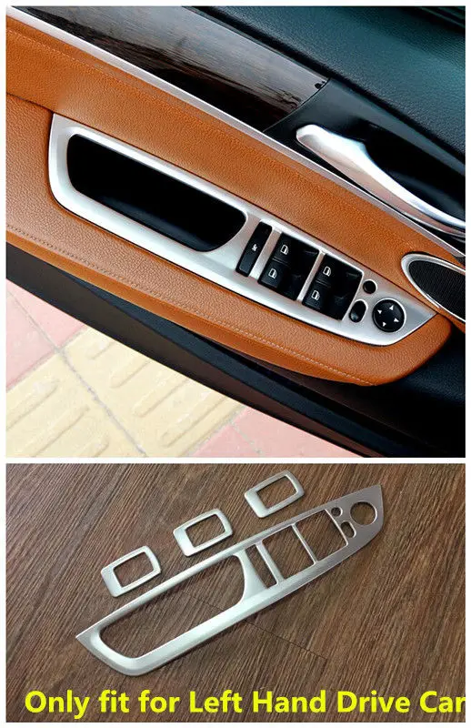 

For BMW X5 E70 2008 2009 2010 2011 2012 2013 LEFT-hand drive StainlessInterior Door Window Switch Armrest Cover Trims 4pcs