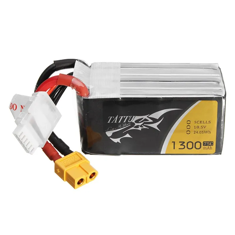 

TATTU 18.5V 1300mAh 75C 24.05Wh 5S XT60 Plug Lipo Battery Rechargeable for RC Helicopter Models Quadcopter Racing Spare Part