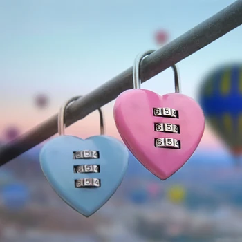 

3 Digits Luggage Suitcase Metal Padlock Heart Shape Mini Coded Lock Outdoor Baggage Cute Password Locks Handbag Protector