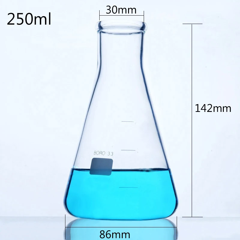 LINYEYUE 250mL Glass Conical Flask Chemistry Erlenmeyer Flask Borosilicate high temperature resistance Laboratory Equipment