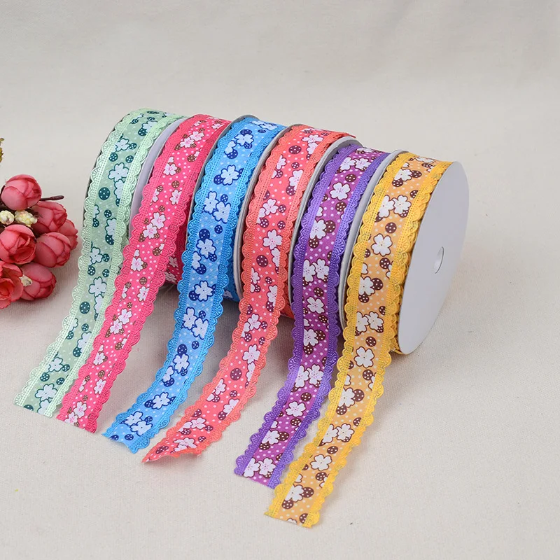 Polyester Ribbon Printed Flower Button 25mm High Quality DIY Lace Edge