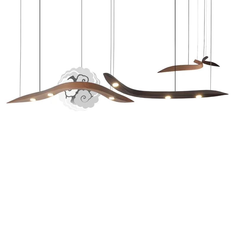

wongshi Designer Modern Solid Wood LED Pendant Lamp Art Restaurant LED Solid Wood Droplight Proscenium Long Pendant Light