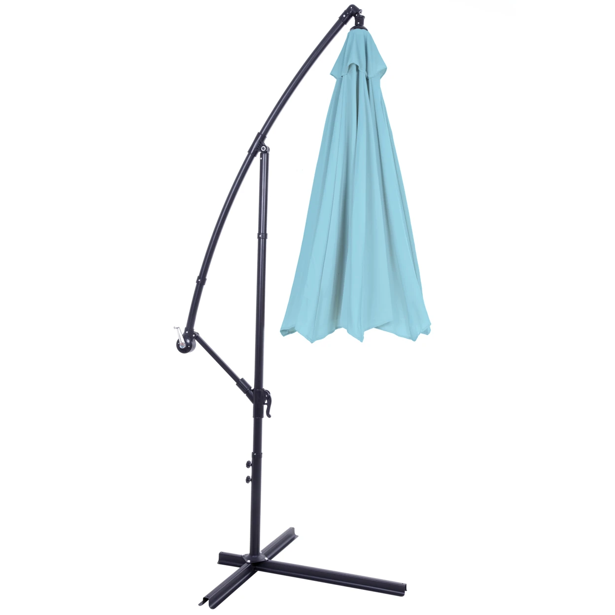 Offset 10 Foot Aluminum Hanging Patio Umbrella Sky Blue with Cross Base Bars (1)