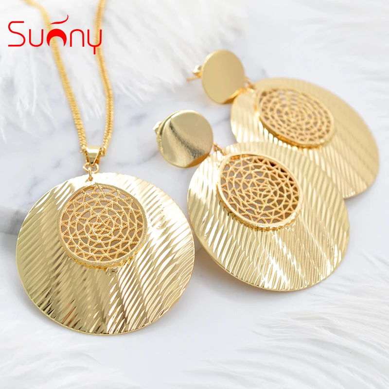 Sunny Jewelry Fashion Jewelry 2018 Big Earrings Pendant Necklace Jewelry Sets For Women Metal Round Hollow Out For Party Daily цена Sunny Jewelry Fashion Jewelry 2018 Big Earrings Pendant Necklace Jewelry Sets For Women Metal Round Hollow Out For Party Daily цены онлайн