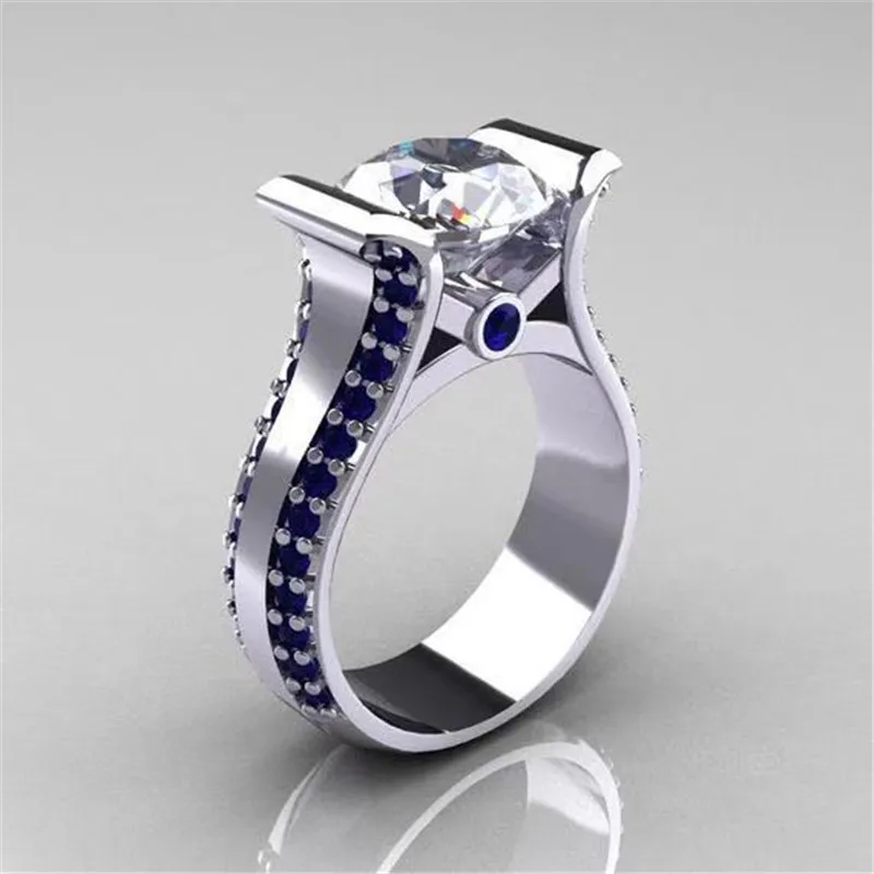 

ZORCVENS 2019 New Brand Female CZ Stone Wedding Ring Silver Color Blue Zircon Promise Ring for Woman Wholesale Hot Sale