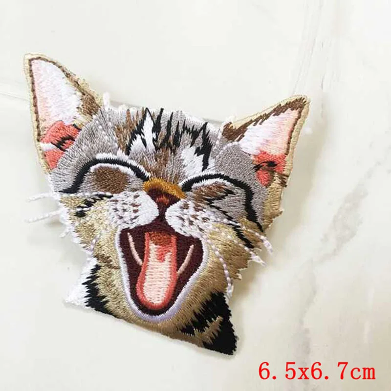 Prajna карманная нашивка с котом, Высококачественная Реалистичная 3D вышивка, нашивки для одежды, тканевые наклейки, железная аппликация с милым котом для джинсов - Цвет: Безникелевый белый