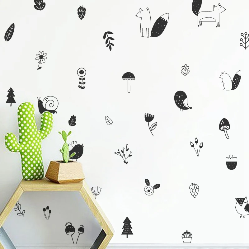 

Woodland Wall Decals Nursery Decor Forest Tree Vinyl Wall Sticker Cute Animals Pattern DIY Decals Baby Room Wall Decoration