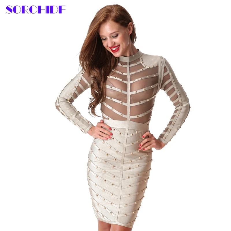 Buy Cheap SORCHIDF Bandage Dress Celebrity 2017 Women Bodycon Beads Cloth Female Spring Celebrity Sexy Bandage Black Dresses For Party