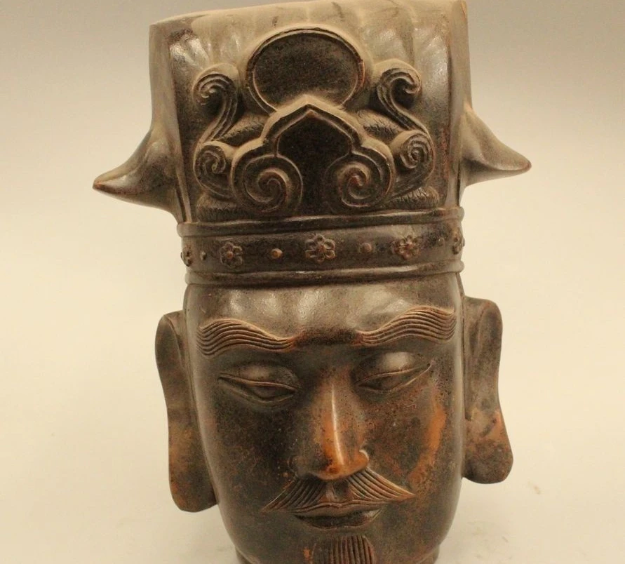 

10"China Chinese Dyansty Palace Folk Bronze Patriarch Buddha Head Statue