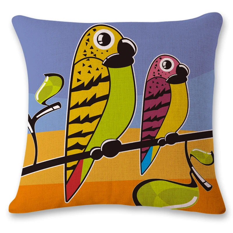 2019 New Cartoon cute bird Owl parrot office chair lumbar support pillow photo customized custom printed linen pillowcase | Дом и сад