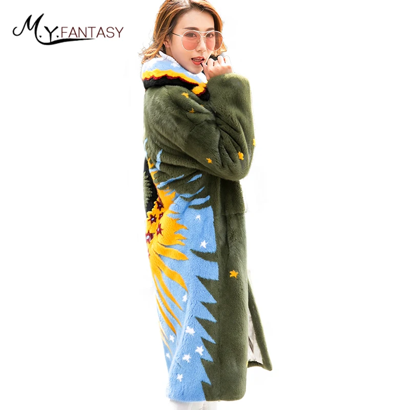 M.Y.FANSTY 2017Shaba Winter Imported Crown Velvet Mink Full Sleeve Coat Turn Down Collar Real Fur Sunflower Women's Mink Coats M.Y.FANSTY 2017Shaba Winter Imported Crown Velvet Mink Full Sleeve Coat Turn Down Collar Real Fur Sunflower Women's Mink Coats
