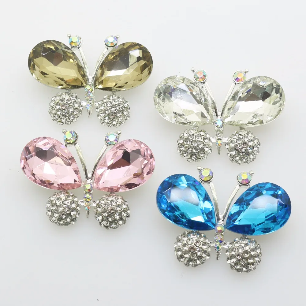 

Fashion 4pc Butterfly Design AB Rhinestone clear crystal button Alloy Wedding Dress decoration button DIY beauty accessories