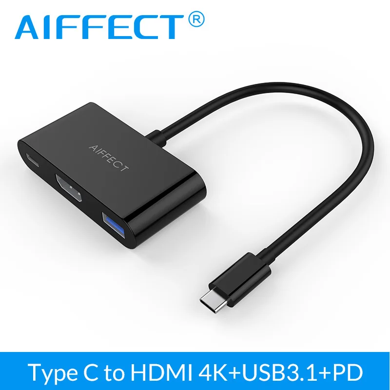 

AIFFECT USB 3.1 Type C to HDMI Converter Adapter 3 in 1 USB 3.1 Hub with PD Charging Port 4K For Apple Macbook Chromebook Pixel