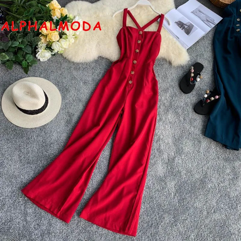 

Button suspender pants 2019 new brooch, cross back, slim seaside holidays pure-color broad-legged trousers