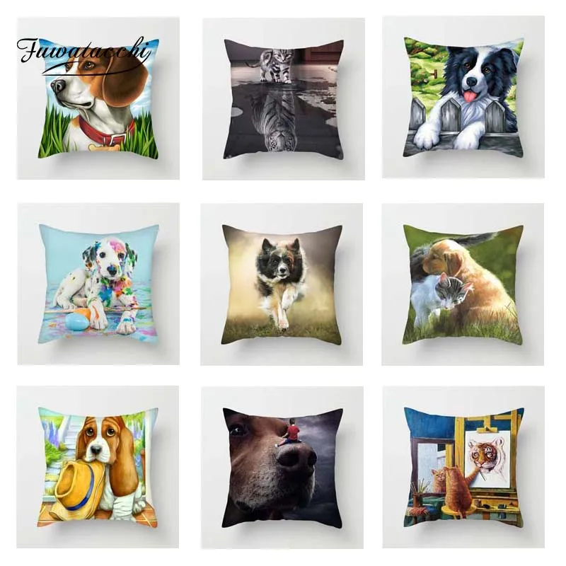 

Fuwatacchi Cute Cartoon Animals Cushion Cover Poppy Dogs kitty Wolf Throw Pillow Cover Decorative Pillow Cover Sofa Pillowcase